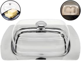 Porta Manteiga Margarina Aço Inox Com Tampa Acrílico Manteigueira Retangular