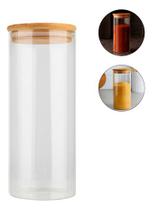 Porta Mantimento 1000ml com Tampa Bambu Vidro Pote Hermético Despensa Cozinha Temperos