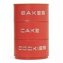 Porta Mantimento 3 Divisorias Bolo Biscoito Aço Galvanizado Tampa Hermetica Bambu Vermelho 19 x 13cm - MUNDIART Porta Mantimento 3 Divisorias Bolo Biscoito Aço Galvanizado Tampa Hermetica Bambu Vermelho 19 x 13cm - MUNDIART