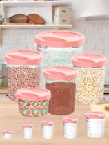 Porta Mantimento Conjunto De Potes Tampa Com Rosca 5 Peças - Rosa Porta Mantimento Conjunto De Potes Tampa Com Rosca 5 Peças - Rosa