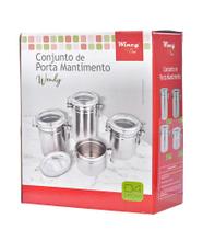 Porta Mantimento Conjunto Hermético Com 4 Peças Inox