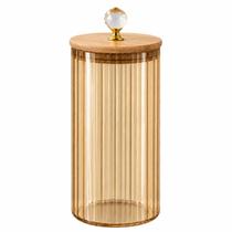 Porta Mantimento de Vidro CANELADO ÂMBAR CRISTAL Pote hermético 1050ML cozinha Tampa Bambu porta tempero