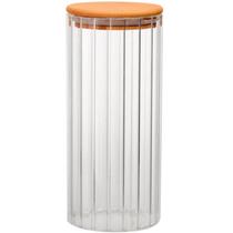 Porta mantimento de vidro canelado com tampa bambu 01 litro 09x20 cm