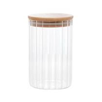 Porta Mantimento em Vidro Borossilicato Canelado c/Tampa Bambu 750ml