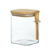 Porta mantimento em vidro borossilicato com tampa e colher em bambu 950ml Porta mantimento em vidro borossilicato com tampa e colher em bambu 950ml