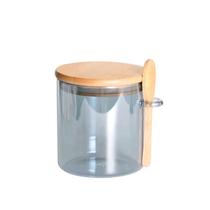 Porta Mantimento em Vidro c/Tampa e Colher Bambu Cinza 500ml