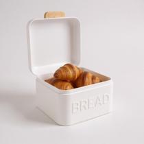 Porta Mantimento Pão Bolo Lata Aço Galvanizado Quadrado 20x14cm Branco Cozinha Organização