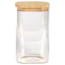 Porta mantimento quadrado em vidro borossilicato com tampa em bambu 1,1L