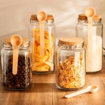 Porta Mantimento Quadrado Vidro c/ Tampa Colher de Bambu 1L