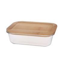 Porta mantimento retangular em vidro com tampa em bambu 1,5 litro - Dynasty