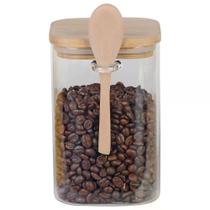 Porta mantimento vidro boro c/ tampa e colher bambu 1,1L