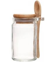 Porta Mantimentos 350ml Redondo com Colher e Tampa de Bambu Vidro Porta Mantimentos 350ml Redondo com Colher e Tampa de Bambu Vidro