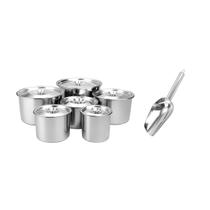 Porta Mantimentos Aço Inox Lata Tampa 6un e Pa Pegador