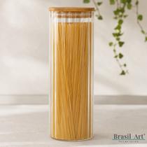 Porta Mantimentos Canelado Vidro e Bambu 1,9L Porta Mantimentos Canelado Vidro e Bambu 1,9L