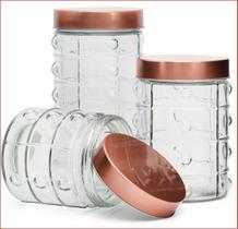 Porta Mantimentos De Vidro 3 Peças Rose Gold