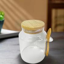 Porta Mantimentos De Vidro C/ Tampa e Colher - Bambu 250mL