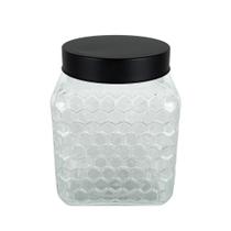 Porta mantimentos de vidro com tampa preta colméia 1,8l - bon gourmet