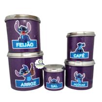 Porta Mantimentos em Alumínio Stitch Roxo 5 Peças