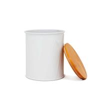 Porta Mantimentos em Metal com Tampa de Bambu Branco 14cm Porta Mantimentos em Metal com Tampa de Bambu Branco 14cm