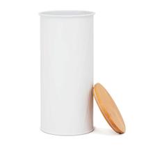Porta Mantimentos em Metal com Tampa de Bambu Branco 26cm Porta Mantimentos em Metal com Tampa de Bambu Branco 26cm