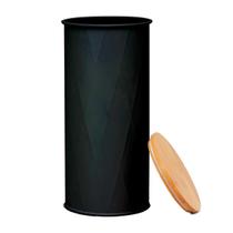 Porta Mantimentos em Metal com Tampa de Bambu Preto 26cm Porta Mantimentos em Metal com Tampa de Bambu Preto 26cm
