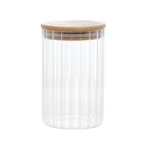 Porta Mantimentos em Vidro Borossilicato Canelado com Tampa Hermética em Bambu 510ml - Wolff