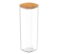 Porta Mantimentos Hermético Keep Quadrado em Poliestireno Transparente com Tampa em Bambu 2L - Ou