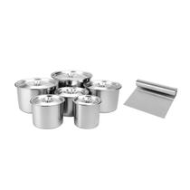Porta Mantimentos Inox Lata Tampa 6un e Espatula Multiuso Porta Mantimentos Inox Lata Tampa 6un e Espatula Multiuso