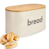 Porta Mantimentos Pão Bread Retangular Aço Galvanizado Tampa Bambu 33,5x18cm Organização Cozinha Premium