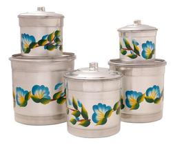 Porta Mantimentos Pote De Alumínio Florido Com 5 Peças