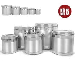 Porta Mantimentos Pote Vasilha De Alumínio Kit Com 5 Peças
