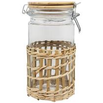 Porta Mantimentos Pote Vidro Fibra E Tampa Bambu Hermético