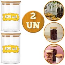Porta Mantimentos Potes De Vidro Frasco Hermético Condimentos Temperos Tampa De Bambu Natural Porta Mantimentos Potes De Vidro Frasco Hermético Condimentos Temperos Tampa De Bambu Natural