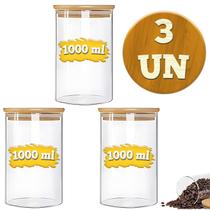 Porta Mantimentos Potes De Vidro Premium Frasco Hermético Condimentos Temperos Tampa De Bambu