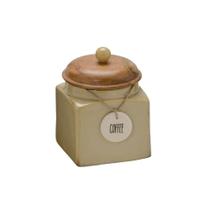 Porta Mantimentos Quadrado Em Cerâmica Com Tampa Em Madeira Coffe 750ml Espressione - Mabruk