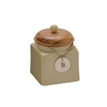 Porta Mantimentos Quadrado Em Cerâmica Com Tampa Em Madeira Tea 750ml Espressione - Mabruk