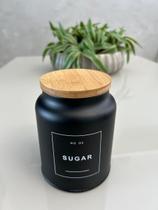 Porta Mantimentos Sugar Preto Tampa de Bambu Pote Açúcar