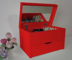 Porta Maquiagem Caixa Organizadora com Espelho - Vermelho Laca - Formalivre