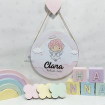 Porta Maternidade Anjinha 3D com Apliques em Acrílico para Decoração