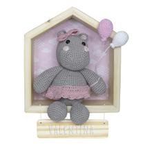 Porta Maternidade Casinha Hipopótamo Menina Crochê Quarto Bebê Infantil Porta Maternidade Casinha Hipopótamo Menina Crochê Quarto Bebê Infantil