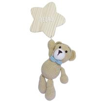 Porta Maternidade Estrela com Urso de Gravata Azul Quarto Bebê Infantil Menino - Potinho de Mel