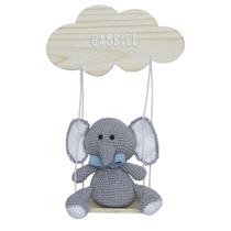 Porta Maternidade Nuvem Balança com Elefante de Gravata Azul Quarto Bebê Infantil Menino - Potinho de Mel