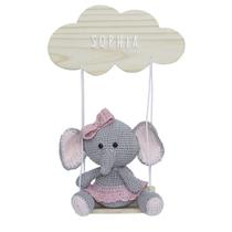 Porta Maternidade Nuvem Balança com Elefante de LaçoPorta Maternidade Nuvem Balança com Elefante de