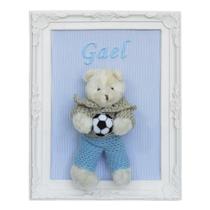 Porta Maternidade Quadro Urso Bege Roupa de Crochê e Bola de Futebol Quarto Bebê Infantil Menino Porta Maternidade Quadro Urso Bege Roupa de Crochê e Bola de Futebol Quarto Bebê Infantil Menino