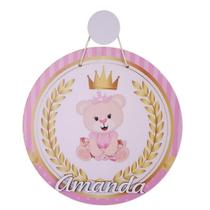 Porta Maternidade Ursinha Rosa Ramos Plaquinha Mdf Nome Personalizado