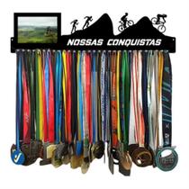 Porta Medalha Casal Bike/corrida Portaretrato Até100medalhas Cor Preto