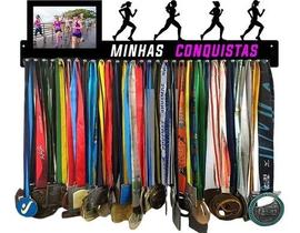 Porta Medalha Corrida de Rua Feminino 62cm com Porta Retrato Para até 100 medalhas