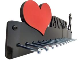 Porta Medalha Corrida Fem Amo Correr Coração Vermelho