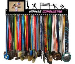 Porta Medalhas Beach Tennis Feminino 62cm com Porta Retrato 10x15cm