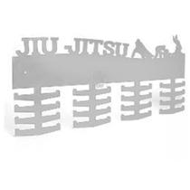 Porta Medalhas Branco Jiu Jitsu Preto Suporte MDF Personalizado Ganchos Expositor com Nome